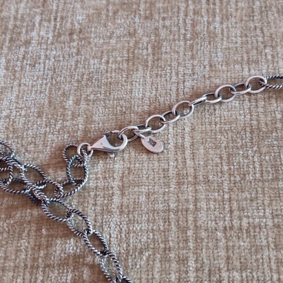 Studio Barse 925 Silver Turquoise Lariat Textured Link Necklace - Picture 4 of 11